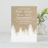 Invitation Rustique Burlap Pine Trees Hiver Mariage Invitatio (Debout devant)