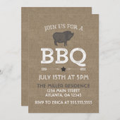 Invitation Rustique Burlap Vintage BBQ Party (Devant / Derrière)