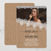 Invitation Rustique Burlap Vintage dentelle Fête des mariées  (Devant / Derrière)