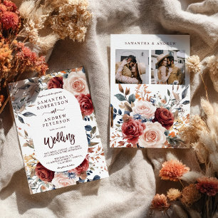 Invitation Rustique Burnt Orange Boho Floral Mariage Photo