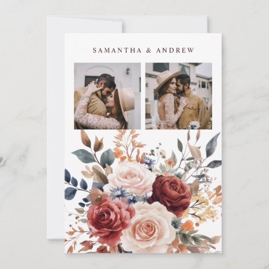 Invitation Rustique Burnt Orange Boho Floral Mariage Photo (Dos)