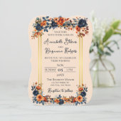 Invitation Rustique Burnt Orange et Mariage bleu (Debout devant)