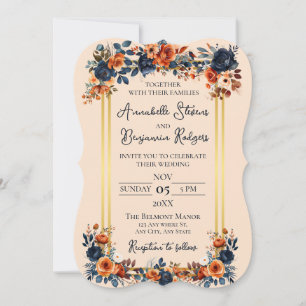 Invitation Rustique Burnt Orange et Mariage bleu