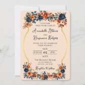 Invitation Rustique Burnt Orange et Mariage bleu (Devant)