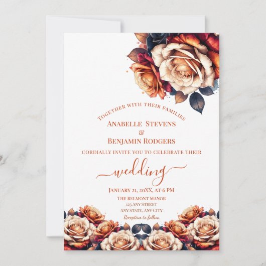 Invitation Rustique Burnt Orange et Mariage bleu marine (Devant)