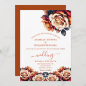 Invitation Rustique Burnt Orange et Mariage bleu marine (Devant / Derrière)