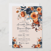 Invitation Rustique Burnt Orange et Mariage espagnol bleu (Devant)