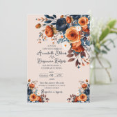 Invitation Rustique Burnt Orange et Mariage espagnol bleu (Debout devant)