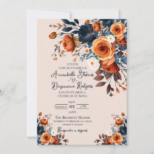 Invitation Rustique Burnt Orange et Mariage espagnol bleu