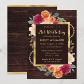 Invitation Rustique Burnt Orange Rouge Automne Fleurs Anniver (Devant / Derrière)