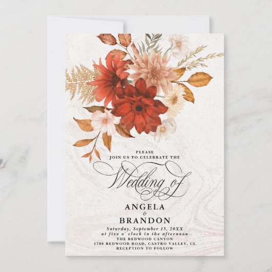 Invitation Rustique Burnt Orange Terracotta Élégant Mariage (Devant)