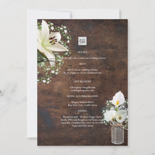 Invitation Rustique Calla Lily Woodland imprimé ou numérique (Dos)