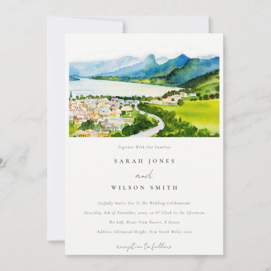 Invitation Rustique Campagne Lake Village Mariage paysager (Devant)