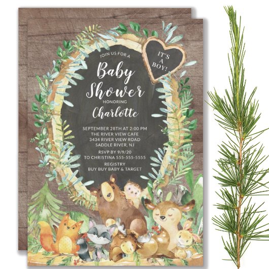 Invitation Rustique C'est un garçon Baby shower d'animaux de 