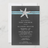 Invitation Rustique Chalkboard Blue Starfish Baby shower de p (Devant)