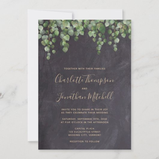 Invitation Rustique Chalkboard Eucalyptus Mariage de verdure (Devant)