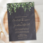 Invitation Rustique Chalkboard Eucalyptus Mariage de verdure<br><div class="desc">Invitation vos amis et votre famille à votre mariage avec cette ardoise de tableau rustique avec eucalyptus, élégantes mais décontractées invitations de mariage. Personnalisez avec les noms, la date du mariage, l'emplacement et toute autre information. Ces invitations uniques à des mariages verdoyants feront une impression durable. DROIT D'AUTEUR © 2020...</div>