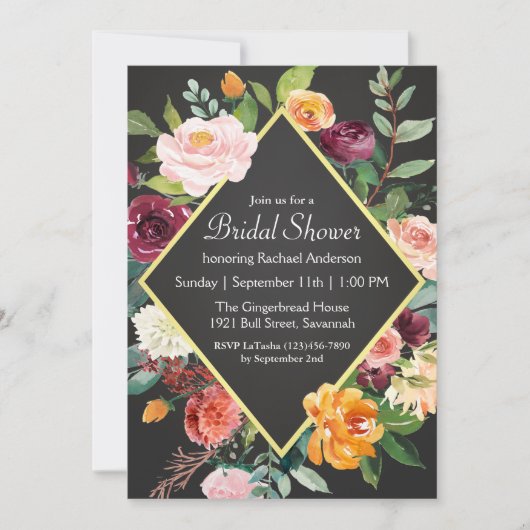 Invitation Rustique Chalkboard Floral Bridal (Devant)