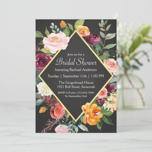 Invitation Rustique Chalkboard Floral Bridal (Debout devant)