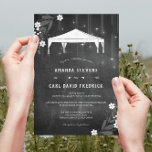 Invitation Rustique Chalkboard Floral Mariage extérieur<br><div class="desc">Faire-part de mariage de tente rustique unique avec une tente mariage en silhouette graphique plus des cordes suspendues de lumière   élégantes florale   flèches boho,    design typographique sur fond de tableau noir.</div>