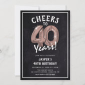 Invitation Rustique Chalkboard Rose Gold Balloons 40e anniver (Devant)