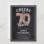Invitation Rustique Chalkboard Rose Gold Balloons 70e anniver (Devant)
