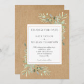 Invitation Rustique Changer la date Aquarelle Vert (Devant / Derrière)