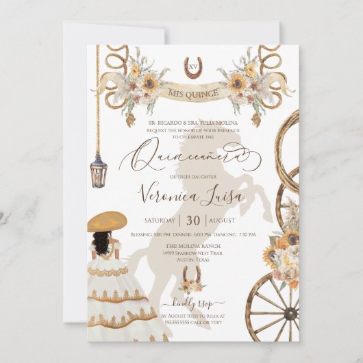 Invitation Rustique Charro Floral Boho Country Quinceanera v2 (Devant)