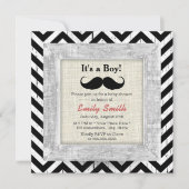 Invitation Rustique Chevron Stripes Mustache Boy Baby shower (Devant)