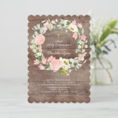 Invitation Rustique Chic Blush rose Floral première communion (Debout devant)