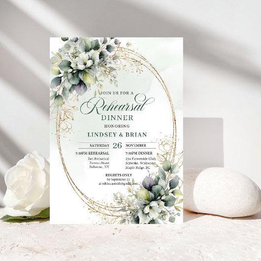 Invitation Rustique Chic Dîner de Répétition Vert Poussiéreux