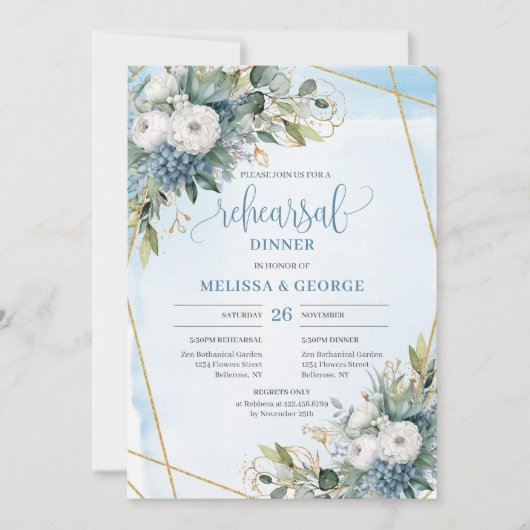 Invitation Rustique Chic Dusty Blue Greenery (Devant)