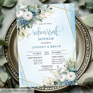 Invitation Rustique Chic Dusty Blue Greenery
