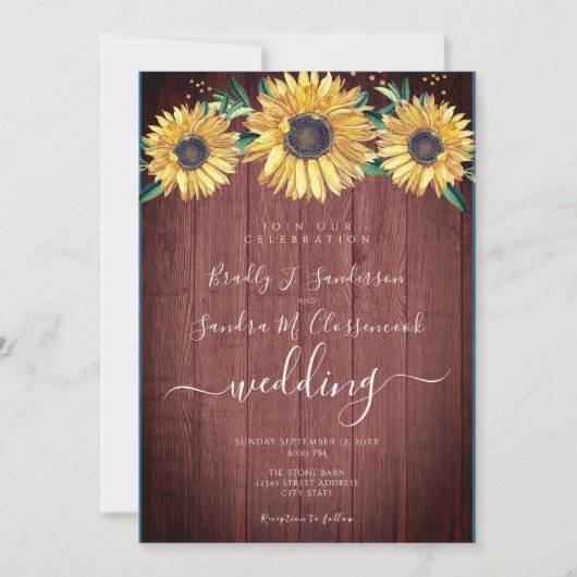 Invitation Rustique Chic Floral Grange Mariage bois (Devant)