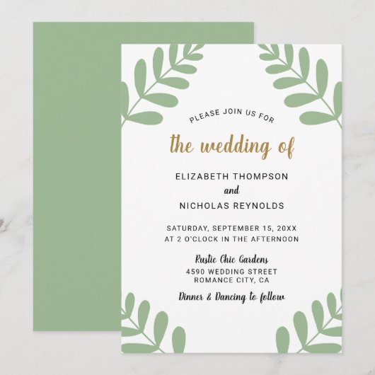 Invitation Rustique Chic Floral Mariage Sage Green Country (Devant / Derrière)