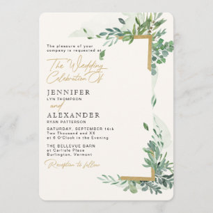Invitation Rustique Chic Gold & Greenery Eucalyptus Mariage