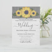 Invitation Rustique Chic Mariage Tournesol Jaune Gris Bois (Debout devant)