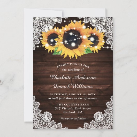 Invitation Rustique Chic Pays Dentelle de bois Mariage de tou (Devant)