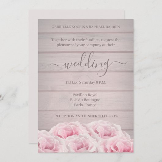 Invitation Rustique Chic Real Roses Rose Mariage en Planche d (Devant / Derrière)