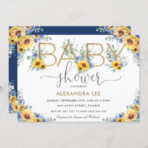 Invitation Rustique Chic Sunflower Bleu Floral Baby    Douche
