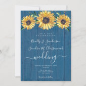 Invitation Rustique Chic Sunflower Marine Bleu Mariage en boi (Devant)