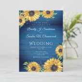 Invitation Rustique Chic Sunflower Marine Mariage en bois ble (Debout devant)