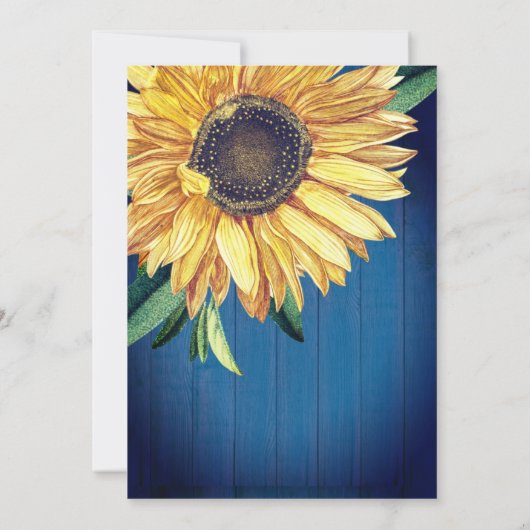 Invitation Rustique Chic Sunflower Marine Mariage en bois ble (Dos)