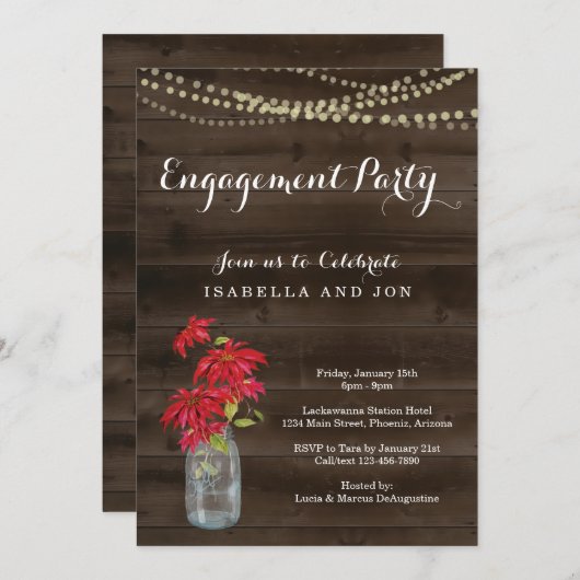 Invitation Rustique Christmas Engagement Party (Devant / Derrière)