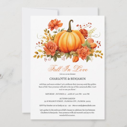Invitation Rustique Citrouille automne ou automne Couple douc (Devant)