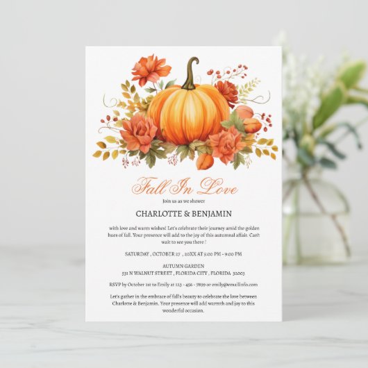 Invitation Rustique Citrouille automne ou automne Couple douc (Debout devant)