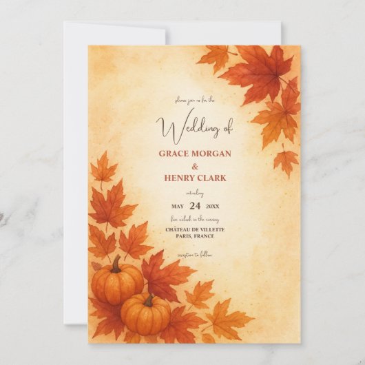Invitation Rustique Citrouille d'automne Mariage aquarelle (Devant)