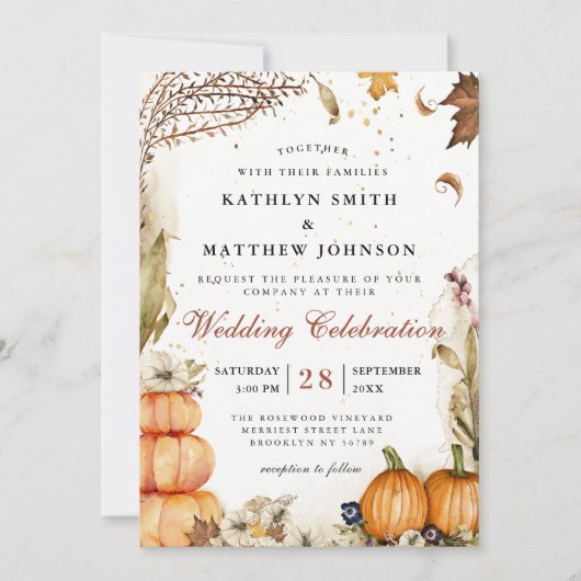 Invitation Rustique Citrouille d'automne Mariage de automne b (Devant)