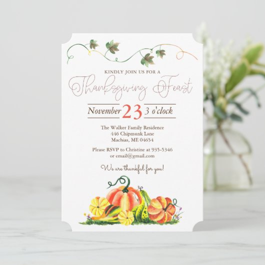 Invitation Rustique Citrouille d'automne Thanksgiving fête (Debout devant)