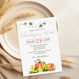 Invitation Rustique Citrouille d'automne Thanksgiving fête